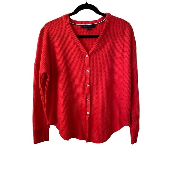 Slight Oversized Tommy Hilfiger Bright Orange Red Button Down Longsleeve - Picture 1 of 4